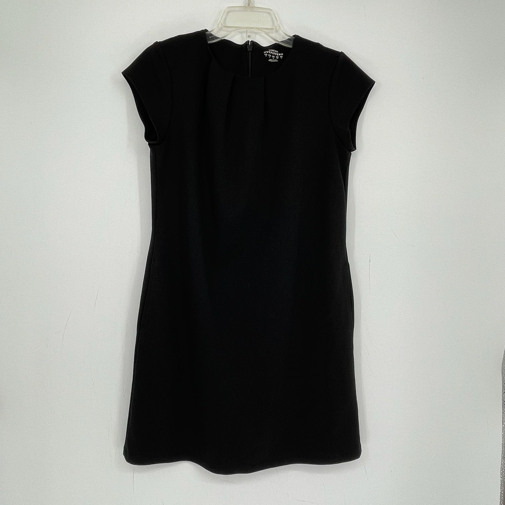 Lands End Outfitters Women's Black Pleated Stretch LBD Ponte Sheath Dress Size 8